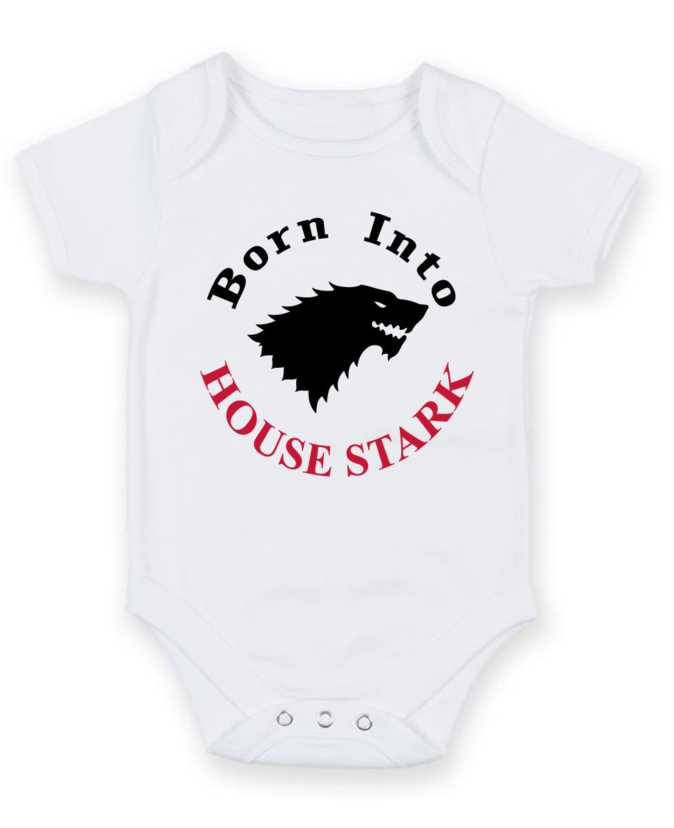 Born Into House Stark Personalised Baby Boy Girl Unisex Short Sleeve Bodysuit