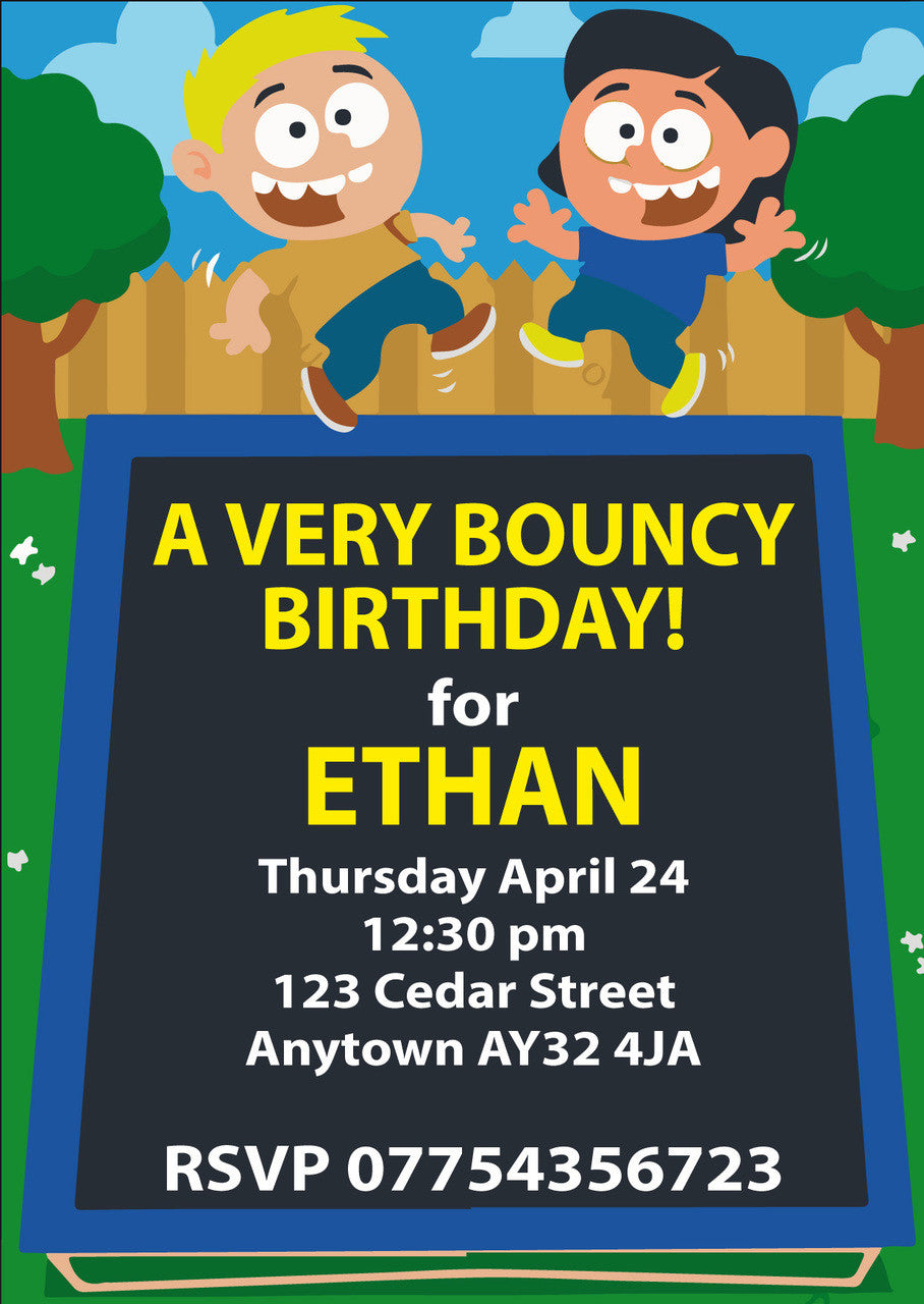 10 X Personalised Printed Bounce INSPIRED STYLE Invites – 10 X Personalised Printed Bounce Invites
