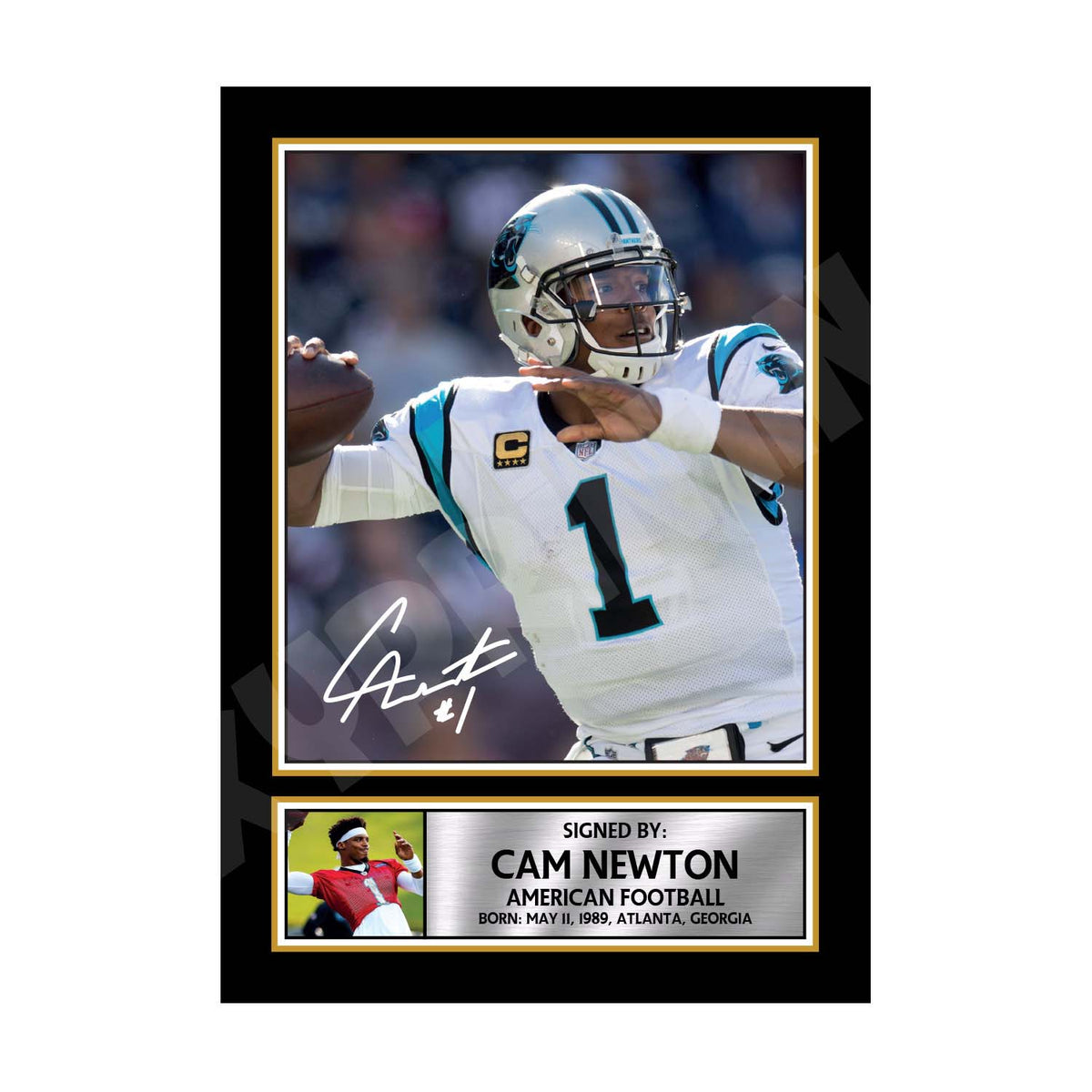 Cam Newton 3 American Football Printed Signature Print – A1 Print Only