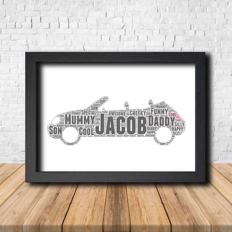 Copy of Personalised Car 4 Word Art Poster Print – Personalised car word art print in a black frame