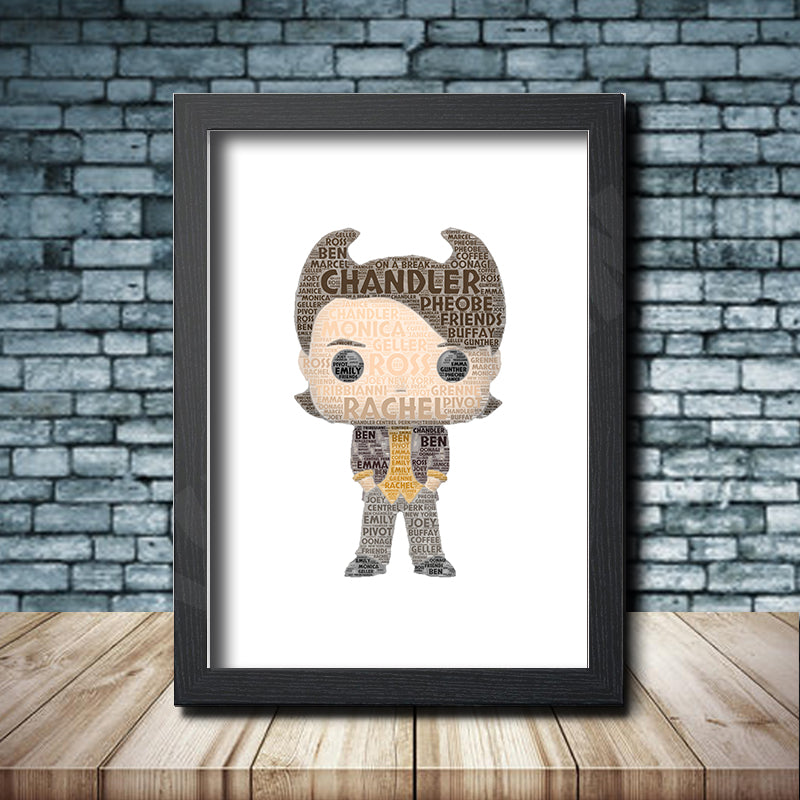 Personalised Chandler Word Art Poster Print - Inspired By Pop Figures – Personalised pop figure word art print inspired by Chandler Bing in a black frame