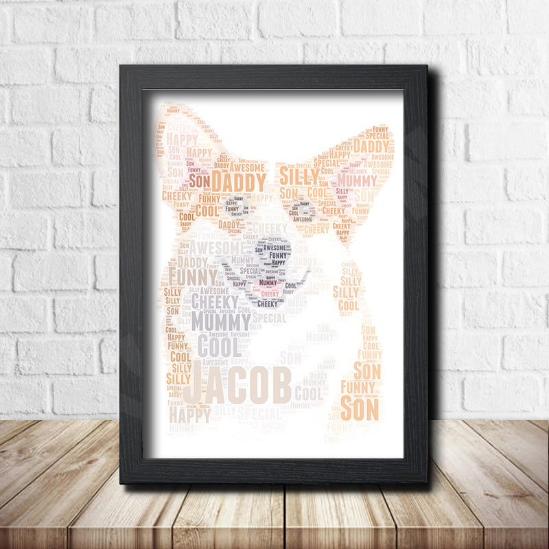 Personalised Corgi 1 Word Art Poster Dog Print β Personalised corgi word art print in a black frame