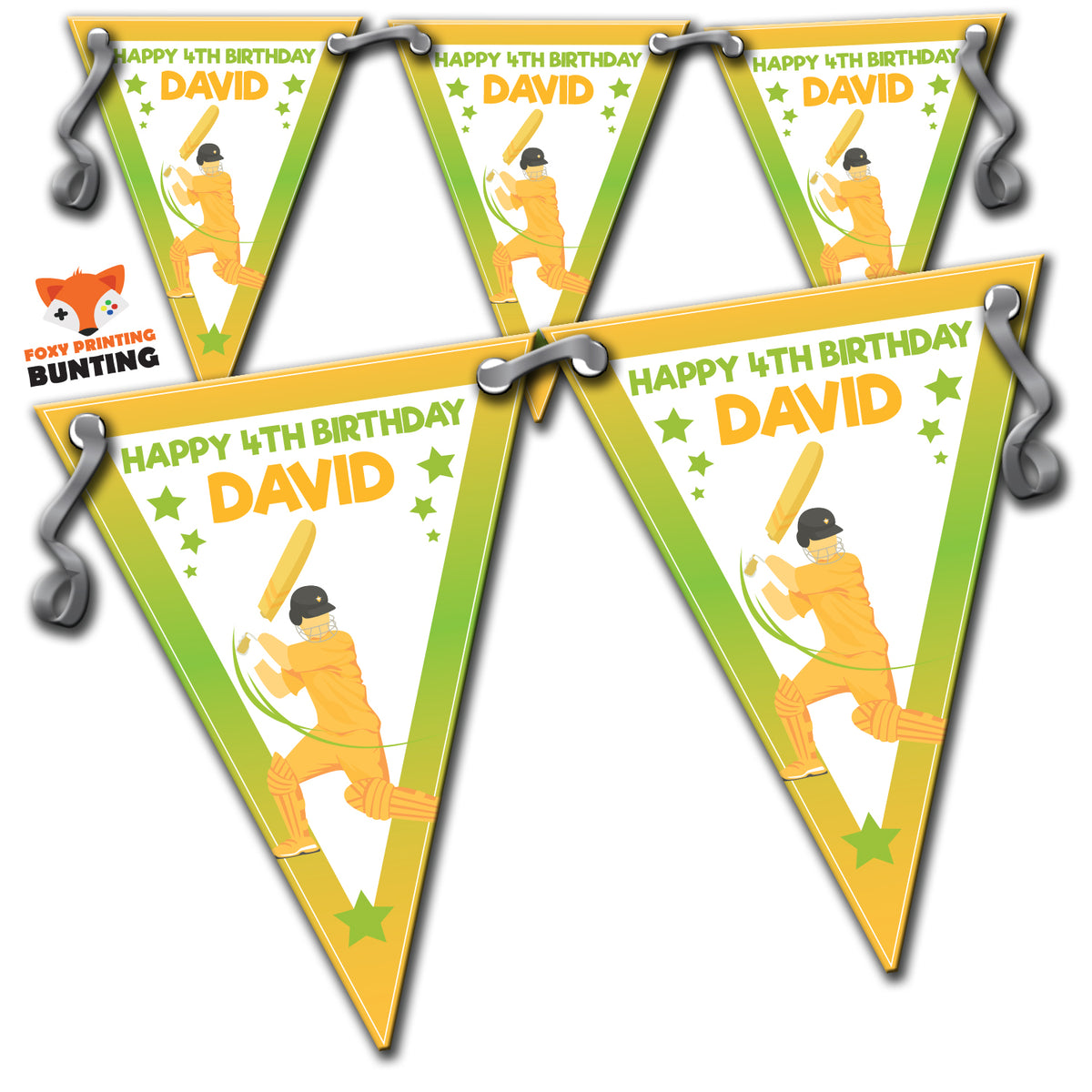 CRICKET PARTY BUNTING 3 Personalised Custom Bunting Premium Party Decorations (Standard Bunting (14.8cm X 21cm)) – Cricket Party Bunting 3 Personalised Custom Bunting