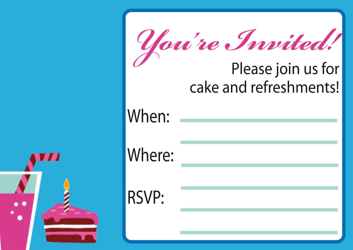 10 X Personalised Printed Cake Refreshment INSPIRED STYLE Invites – 10 X Personalised Printed Cake Refreshment Invites