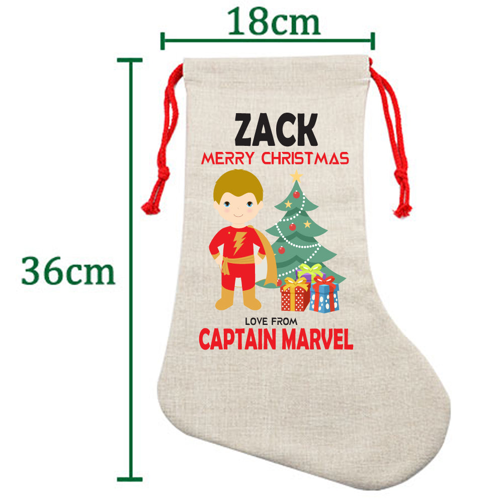 PERSONALISED Cartoon Inspired Super Hero Captain Marvell ZACK HIGH QUALITY Large CHRISTMAS STOCKING - Any Name you want!
