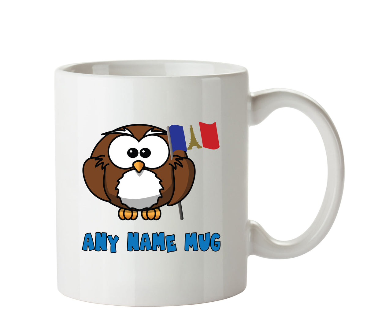 Personalised Cartoon Funny French Owl Mug β printed mug product image 1