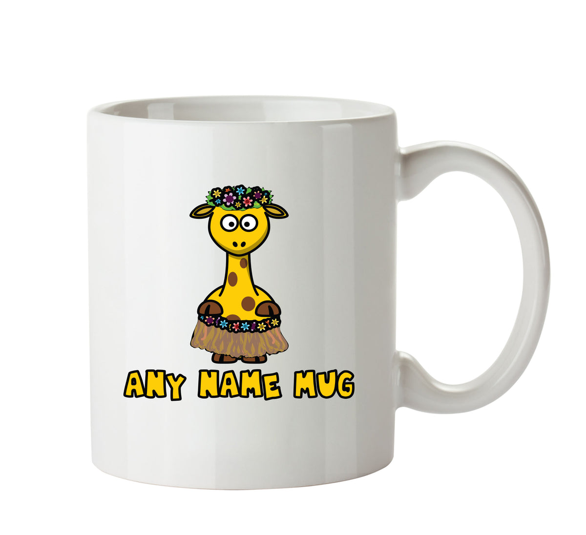 Personalised Cartoon Funny Hawian Giraffe Mug – printed mug product image 1