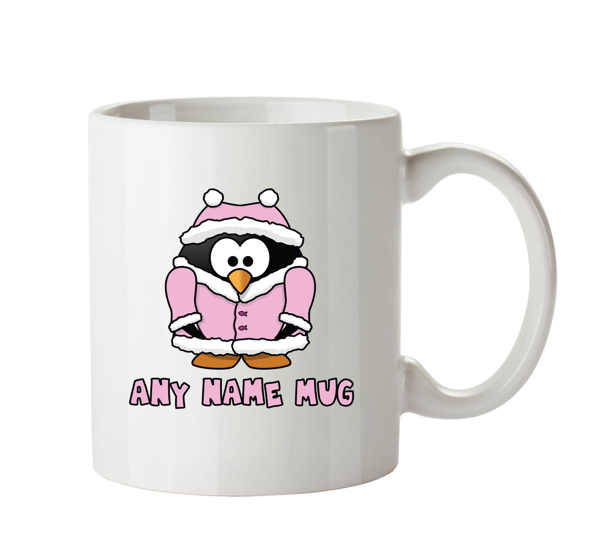 Personalised Cartoon Funny Pink Coat Penguin Mug – printed mug product image 1