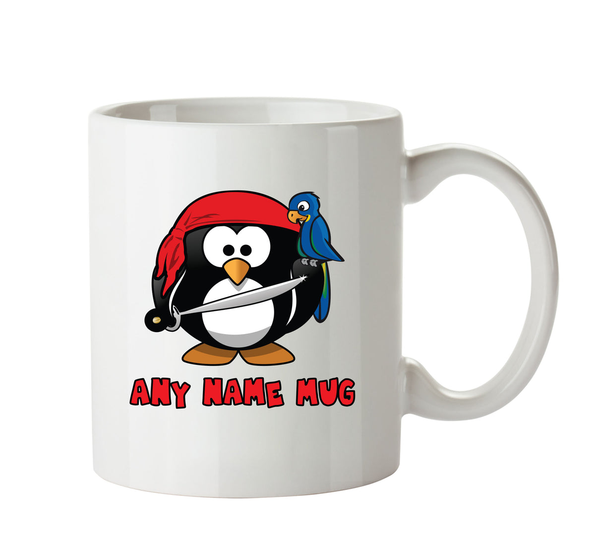 Personalised Cartoon Funny Pirate Penguin Mug – printed mug product image 1