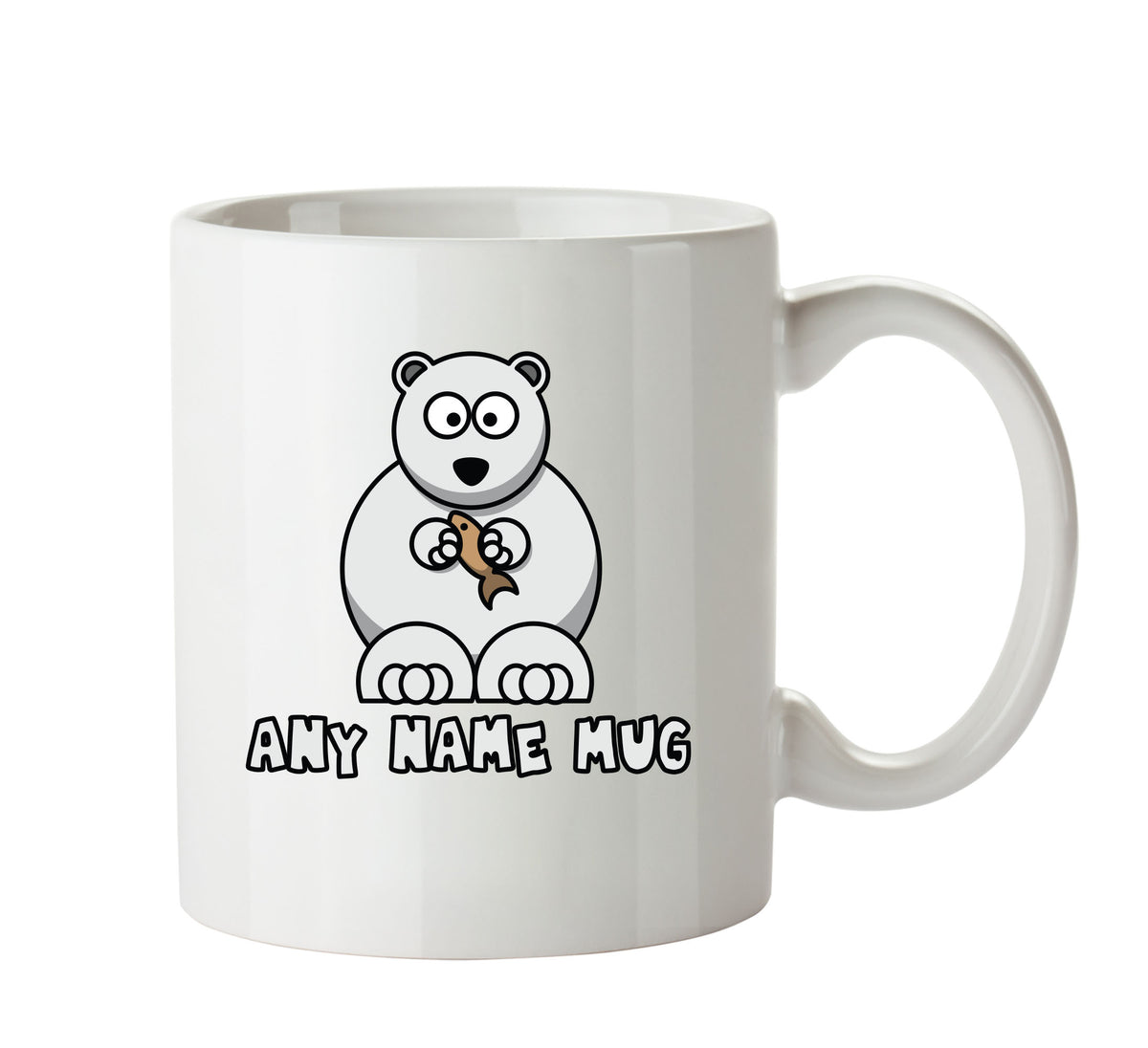 Personalised Cartoon Funny Polar Bear With Fish Mug – printed mug product image 1