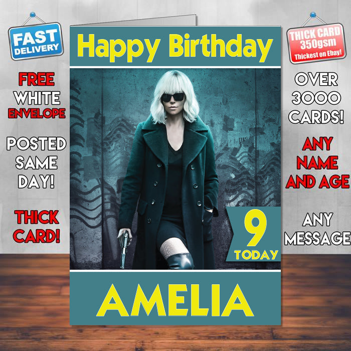 Charlize Theron Movie Inspired Theme Personalised Kids Inspired Birthday Card (SA060917) – Charlize Theron Personalised Birthday Card – personalised Birthday Card