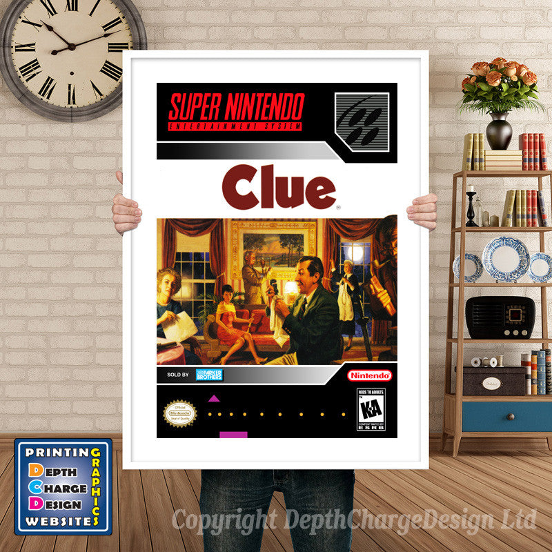 Clue Super Nintendo GAME INSPIRED THEME Retro Gaming Poster A4 A3 A2 Or A1