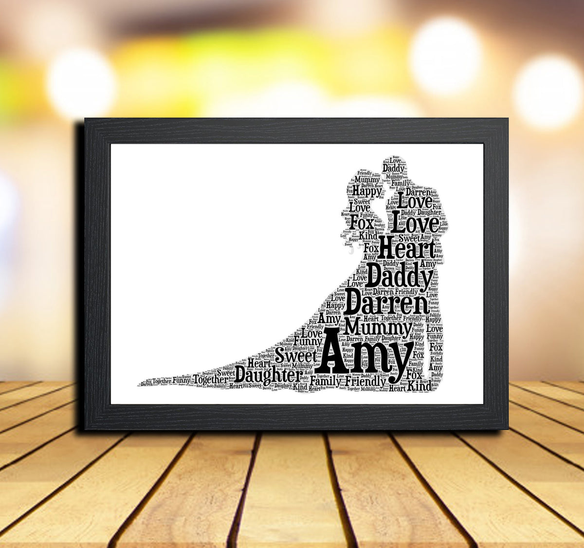Personalised Couple 2 Word Art Poster Print – Personalised wedding couple word art print in a black frame