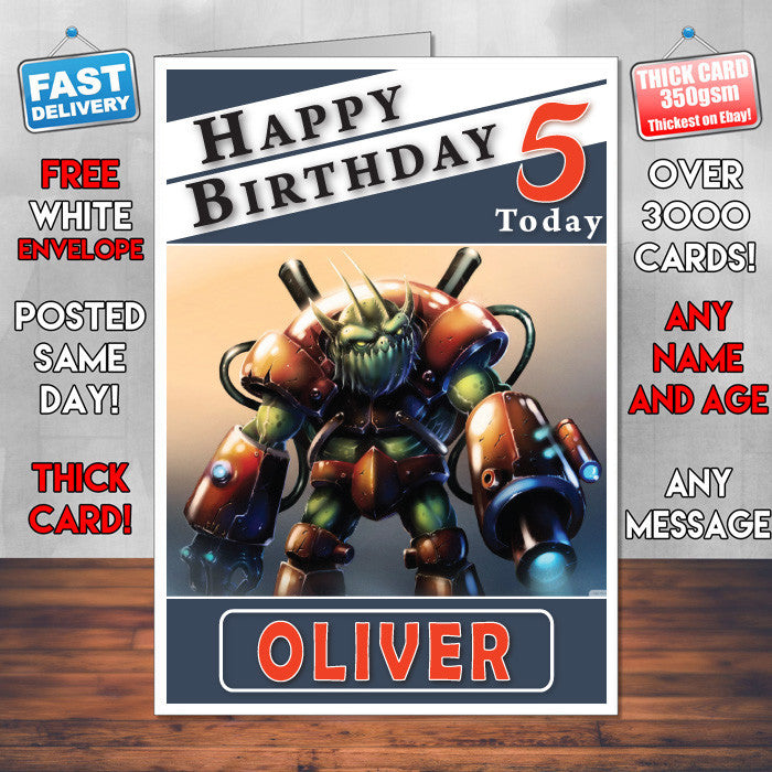Personalised Cyber Goliath Inspired Style Game Kids Inspired Birthday Card (SA)