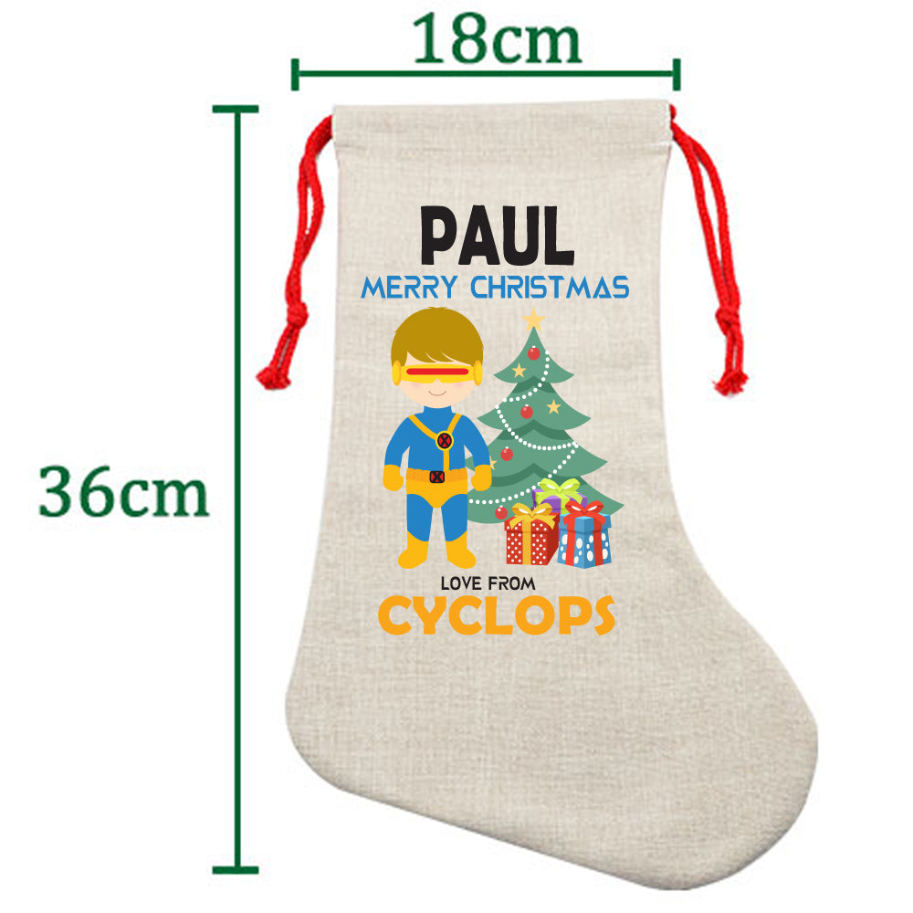 PERSONALISED Cartoon Inspired Super Hero Captain One Eye PAUL HIGH QUALITY Large CHRISTMAS STOCKING - Any Name you want!