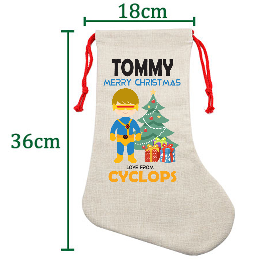 PERSONALISED Cartoon Inspired Super Hero Captain One Eye TOMMY HIGH QUALITY Large CHRISTMAS STOCKING - Any Name you want!