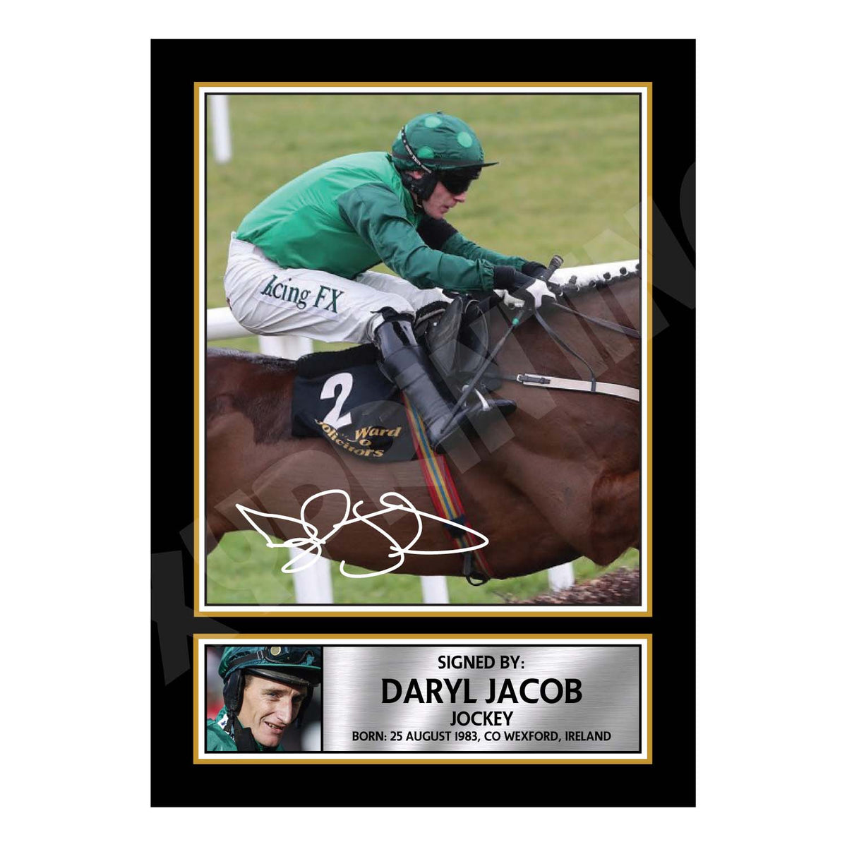 DARYL JACOB 2 Horse Racer Printed Signature Print – Horse Racing – Daryl Jacob 2 Horse Racer Printed Signature Print – A1 Print Only