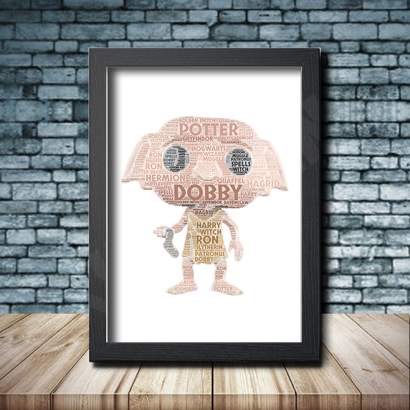 Personalised Dobby Word Art Poster Print - Inspired By Pop Figures β Personalised pop figure word art print inspired by Dobby the house-elf in a black frame