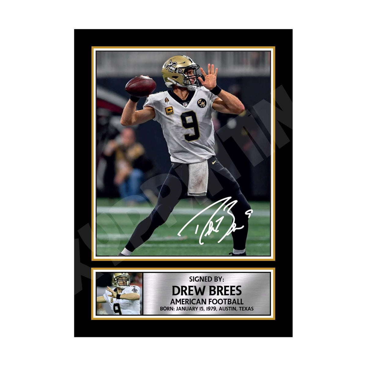 Drew Brees 2 American Football Printed Signature Print – A1 Print Only
