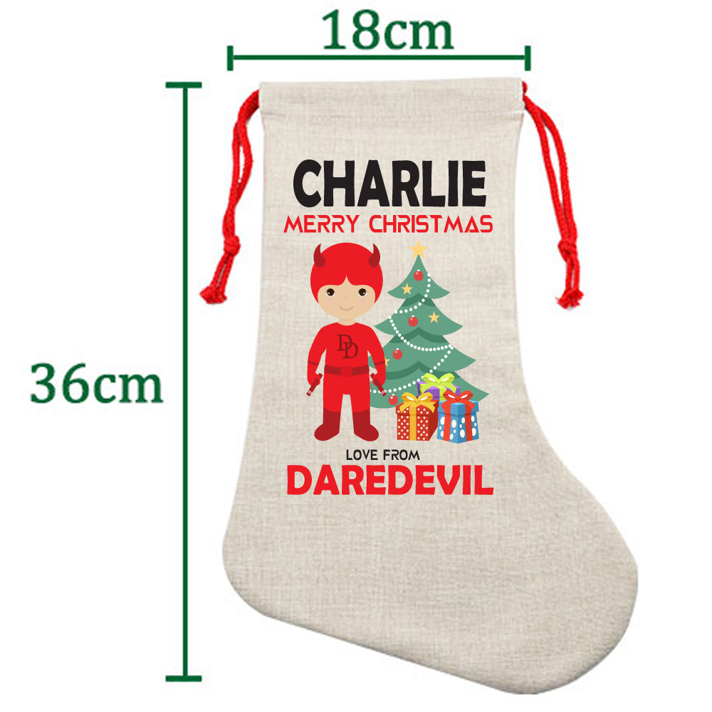 PERSONALISED Cartoon Inspired Super Hero Devil CHARLIE HIGH QUALITY Large CHRISTMAS STOCKING - Any Name you want!