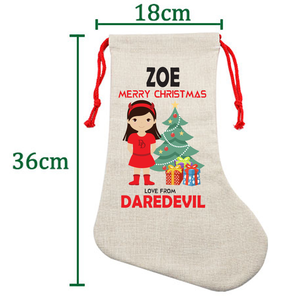 PERSONALISED Cartoon Inspired Super Hero Devil Girl ZOE HIGH QUALITY Large CHRISTMAS STOCKING - Any Name you want!