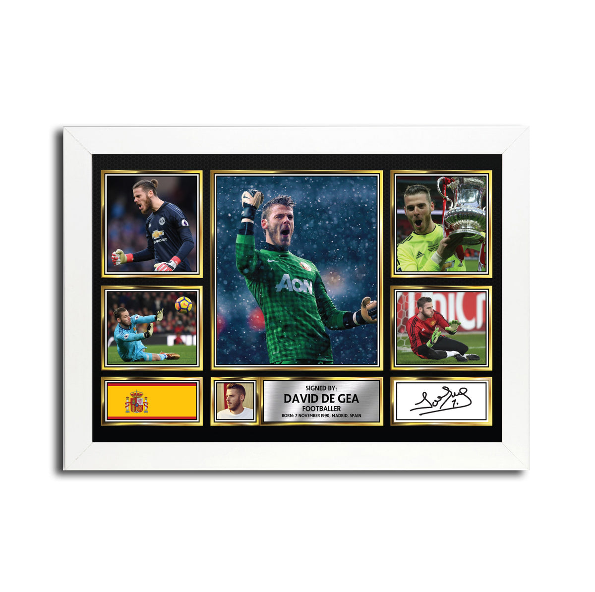 David de Gea MC1575 – Black Frame Printed Signature Football Poster – David de Gea MC1575