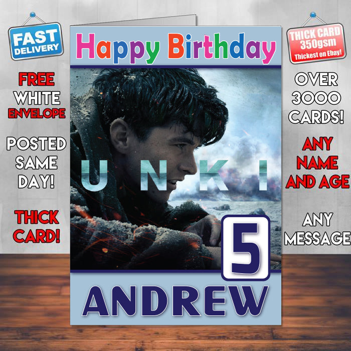 Dunkirk Christopher Nolan Theme Style Personalised Kids Inspired Movie Birthday Card (SA) β Dunkirk Christopher Nolan Theme Style Personalised Movie Birthday Card