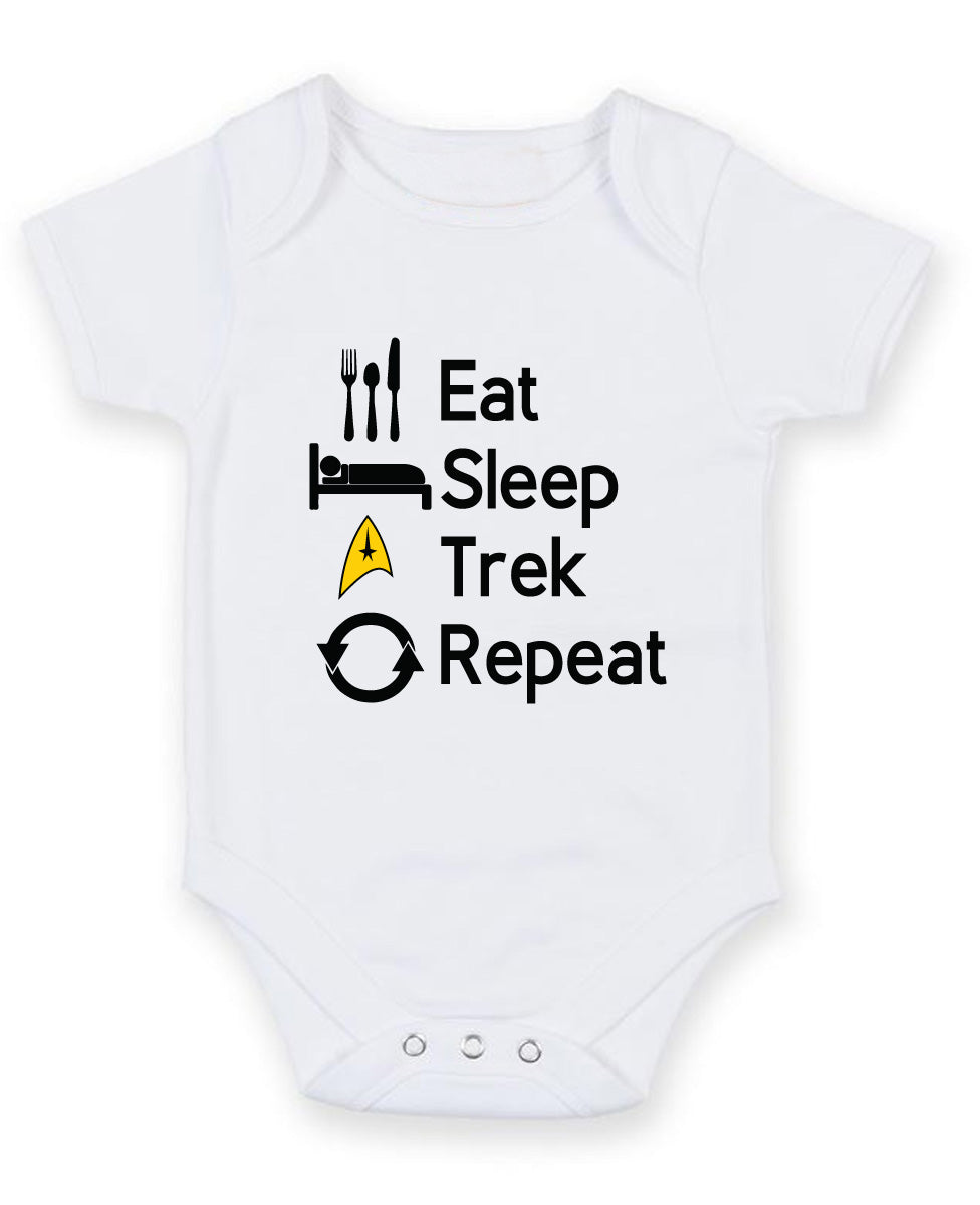 Eat Sleep Trek Repeat Printed Baby Grow Bodysuit Boy Girl Unisex Gift