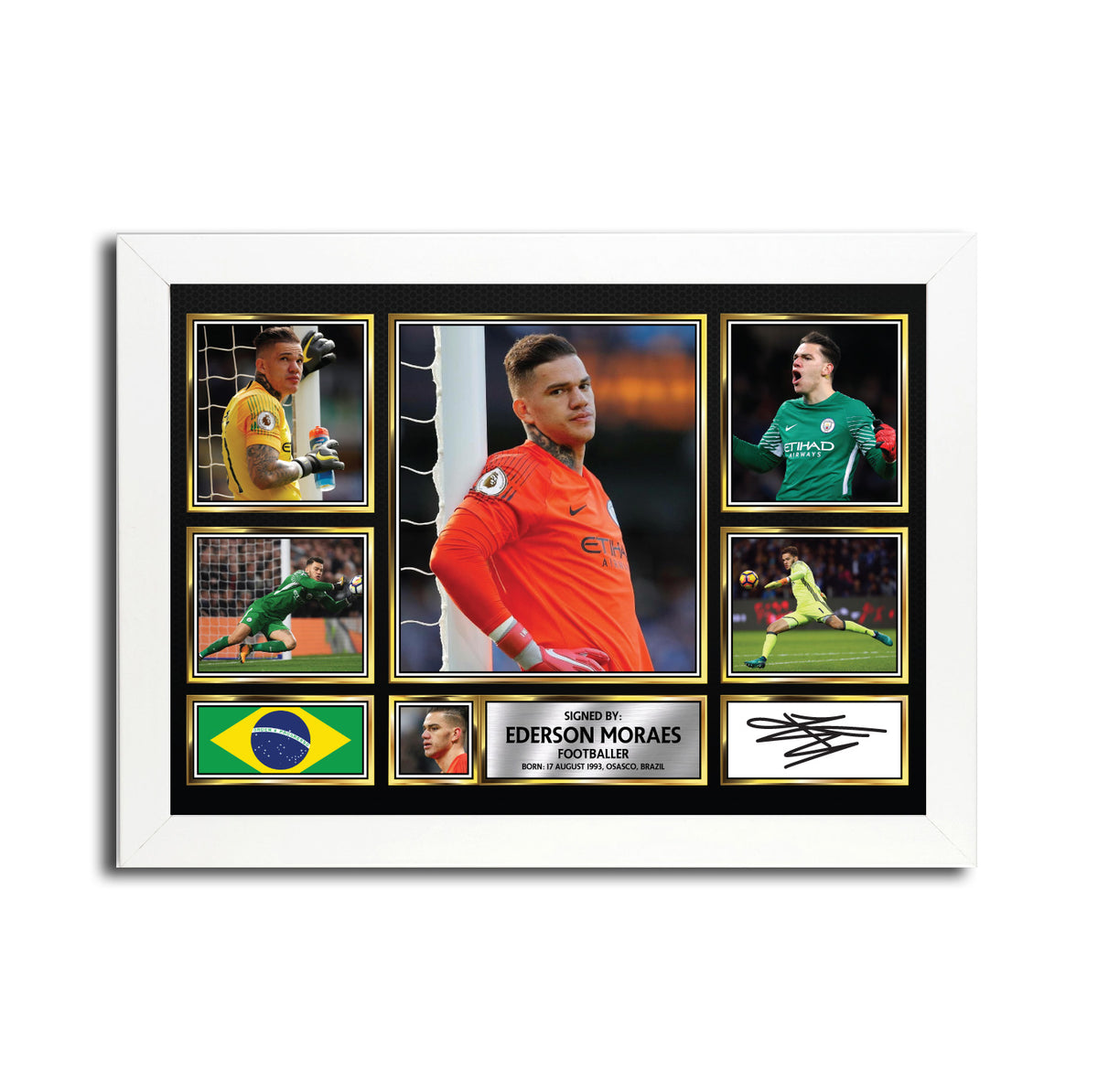 Ederson Moraes MC1582 - Black Frame Autographed Football Poster