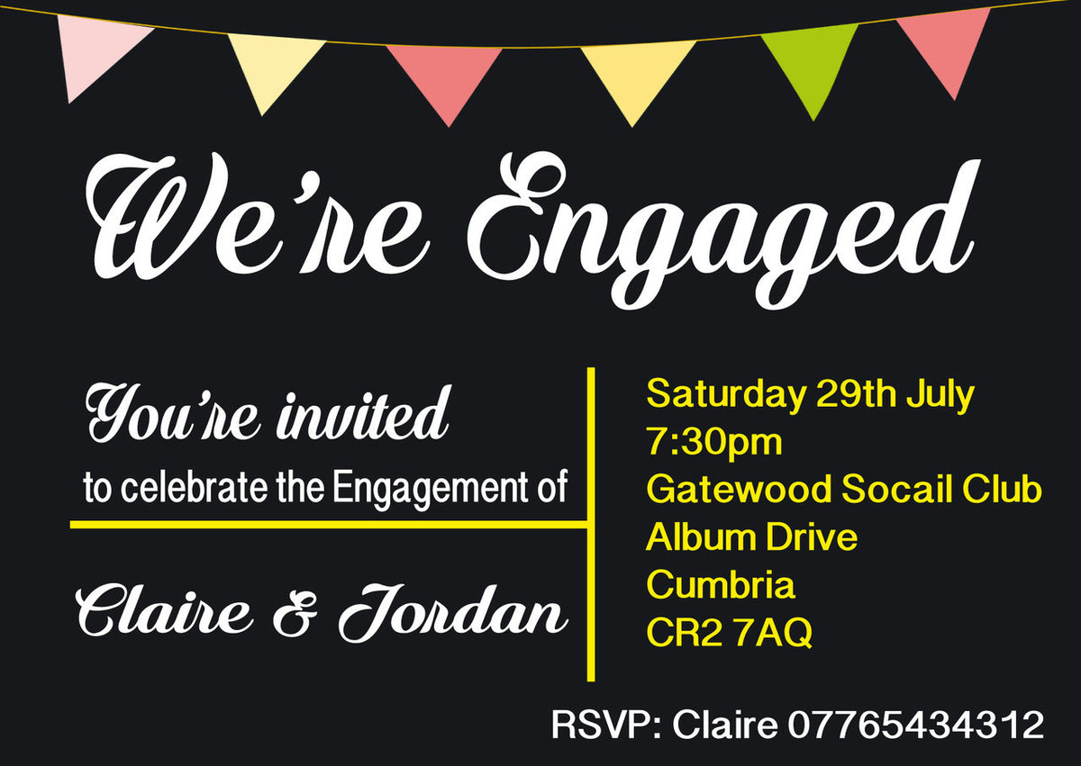 10 X Personalised Printed Engagement Party INSPIRED STYLE Invites – 10 X Personalised Printed Engagement Party Invites
