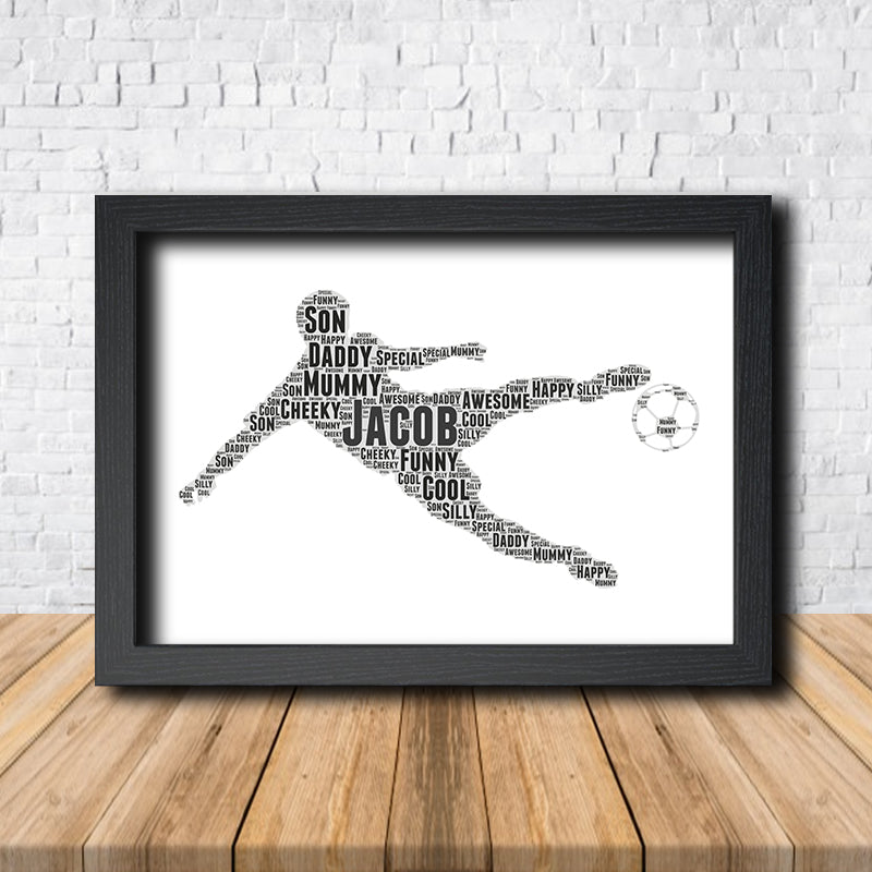 Personalised Footballer 1 Word Art Poster Print – A4 Print + Black Frame