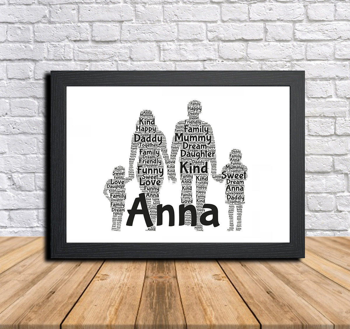Personalised Family 1 B Word Art Poster Print β Personalised family word art print in a black frame