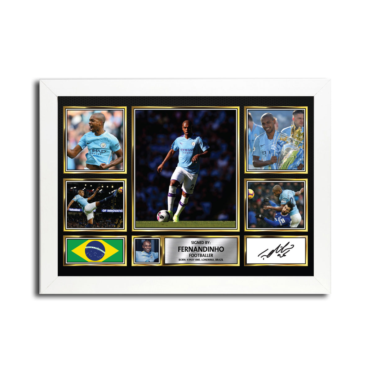 Fernandinho MC1685 – Black Frame Printed Signature Football Poster – Fernandinho MC1685
