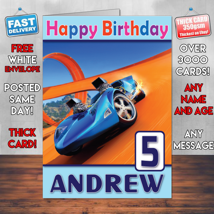 Personalised Forza Horizon 3 Hot Wheels Inspired Style Game Kids Inspired Birthday Card (SA) – Personalised Forza Horizon 3 Hot Wheels Game Birthday Card