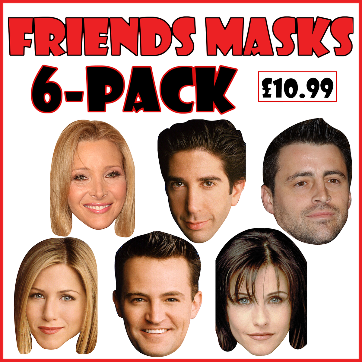 Friends TV six-pack cardboard fancy-dress face masks – product image 1