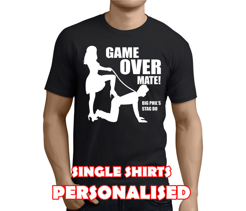 Game Over Mate White Custom Stag T-Shirt - Any Name - Party Tee