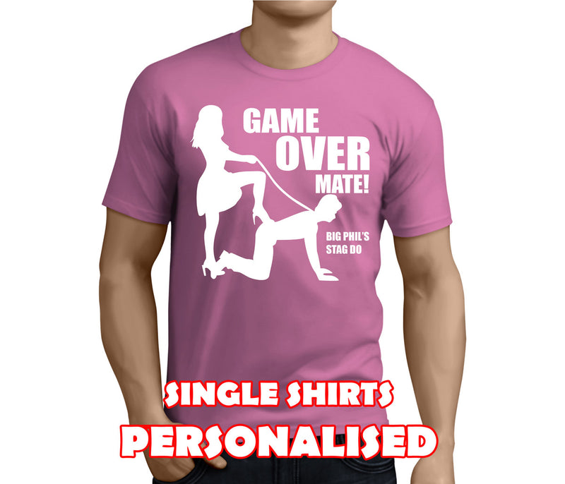 Game Over Mate White Custom Stag T-Shirt - Any Name - Party Tee