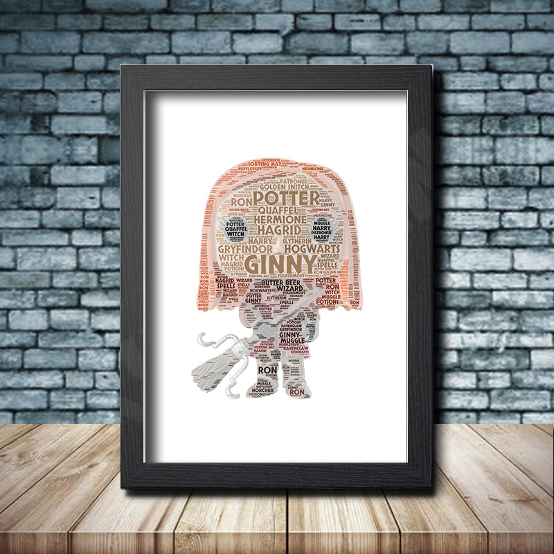 Personalised Ginny Weasley Word Art Poster Print - Inspired By Pop Figures – Personalised pop figure word art print inspired by Ginny Weasley in a black frame