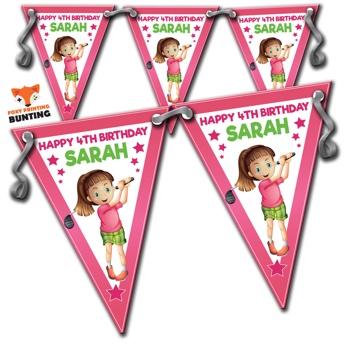 GIRL GOLF PARTY Bunting Premium Party Decorations (Standard Bunting (14.8cm X 21cm)) – Girl Golf Party Bunting