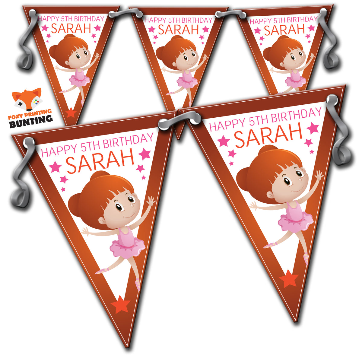 GIRLS BALLET BALLERINA PARTY BUNTING 3 Personalised Custom Bunting Premium Party Decorations (Standard Bunting (14.8cm X 21cm)) β Girls Ballet Ballerina Party Bunting 3 Personalised Custom Bunting