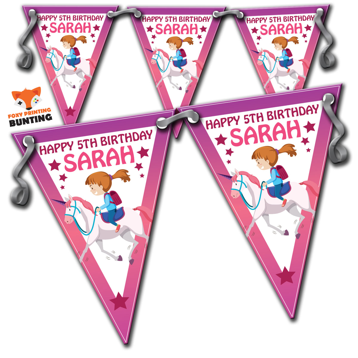 GIRLS HORSE UNICORN PARTY Bunting Premium Party Decorations (Standard Bunting (14.8cm X 21cm)) – Girls Horse Unicorn Party Bunting