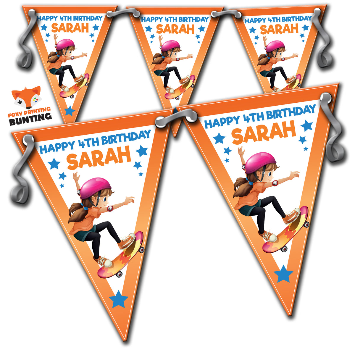 GIRLS SKATEBOARD Bunting Premium Party Decorations (Standard Bunting (14.8cm X 21cm)) – Girls Skateboard Bunting