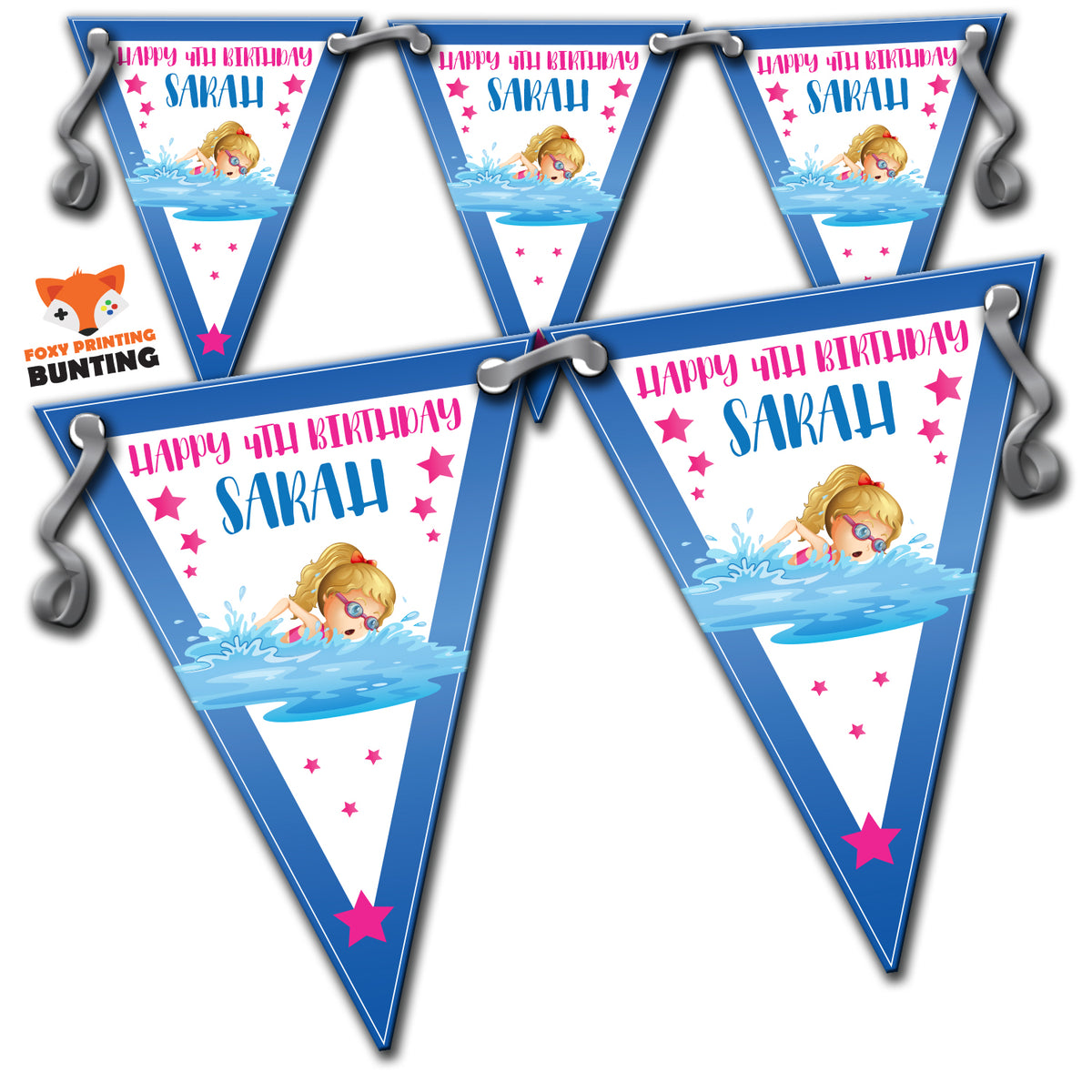 GIRLS SWIMMING PARTY Bunting Premium Party Decorations (Standard Bunting (14.8cm X 21cm)) β Girls Swimming Party Bunting