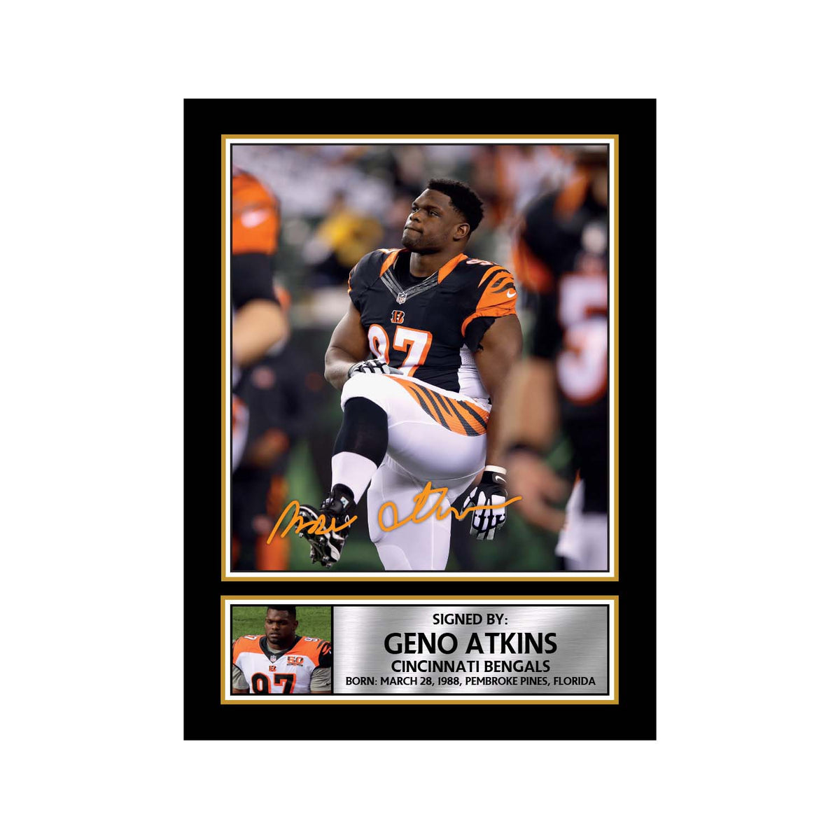 Geno Atkins American Football Printed Signature Print – A1 Print Only
