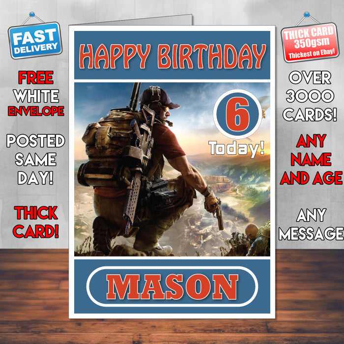 Personalised Ghost Recon Tom Clancys 3 Inspired Style Game Kids Inspired Birthday Card (SA) β Personalised Ghost Recon Tom Clancys 3 Game Birthday Card