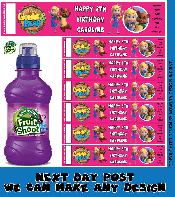 Goldie And Bear Pink Label Inspired Theme Personalised Party Fruit Shoot Label Sticker – Goldie And Bear Pink Label Inspired Theme Personalised Party Fruit Shoot Label