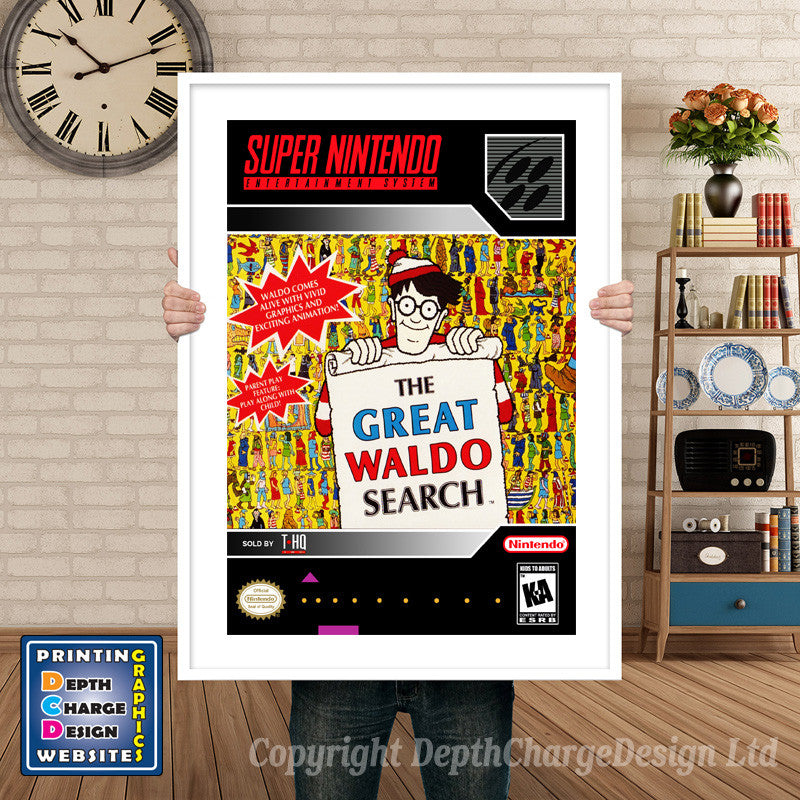 Great Waldo Search Super Nintendo GAME INSPIRED THEME Retro Gaming Poster A4 A3 A2 Or A1 β Great Waldo Search Super Nintendo Game Inspired Theme Retro Gaming Poster