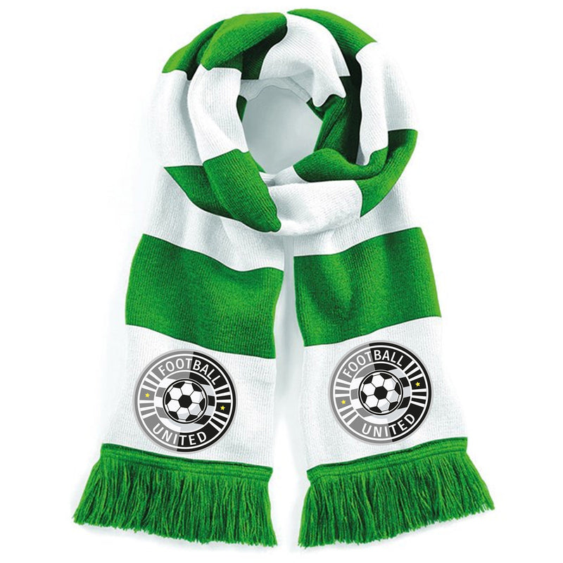 Green/White Personalised Football Scarf For Your Team-Printed Full Colour Badge