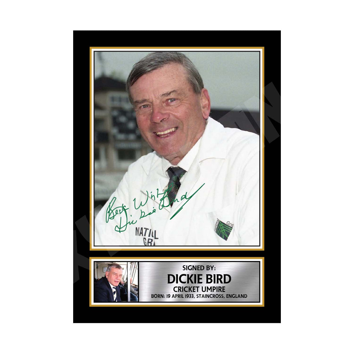HAROLD DICKIE BIRD 2 Cricketer Printed Signature Print – Cricket Player – Harold Dickie Bird 2 Cricketer Printed Signature Print – A1 Print Only