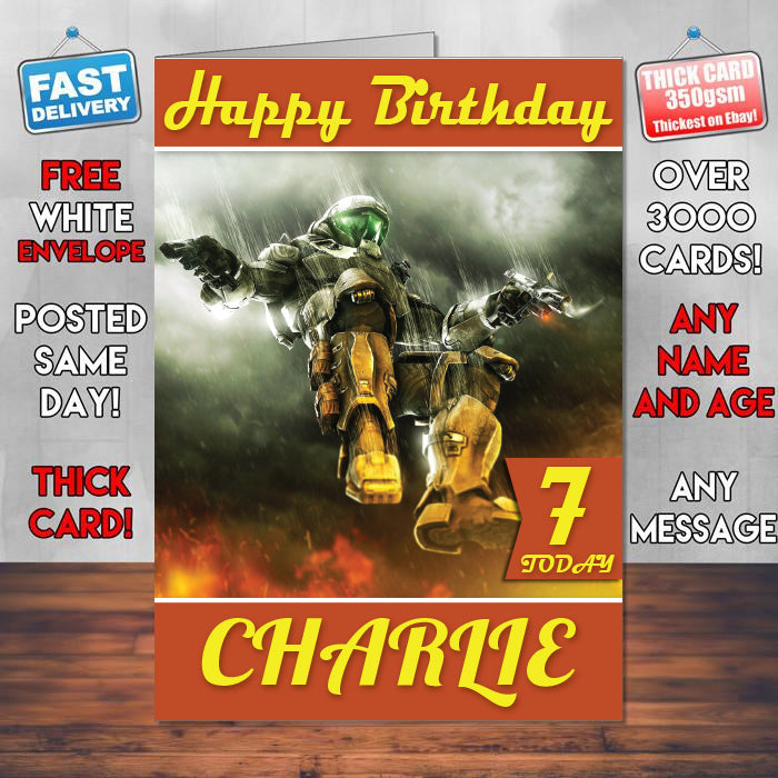 Halo 3 Odst Game Inspired Theme Personalised Kids Inspired Birthday Card (SA060917) – Halo 3 Odst Game Inspired Theme Personalised Birthday Card – personalised Birthday Card